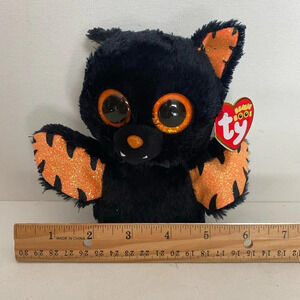 Ty Beanie Boos Mortimer Bat Black Orange Glitter Halloween 6" Plush w/ Tag 2022